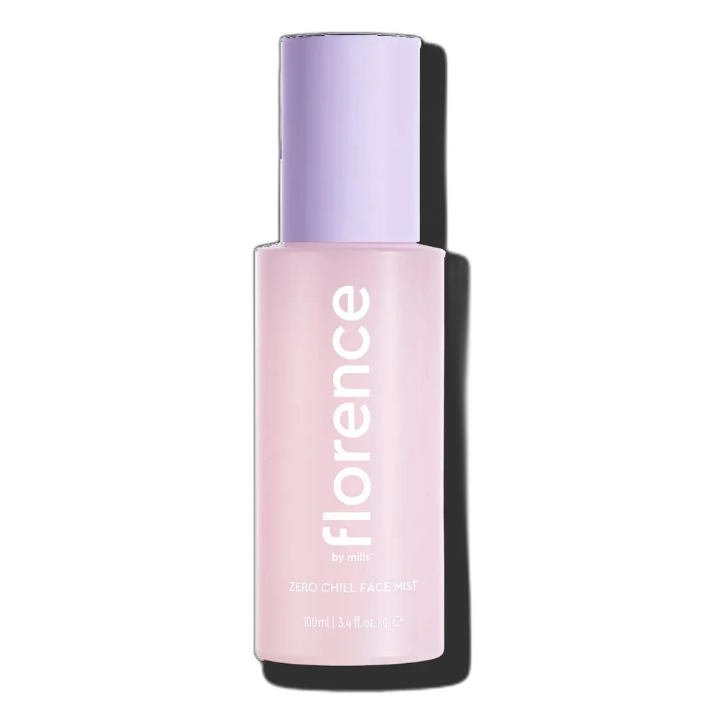 Florence by Mills Zero Chill Face Mist rose-scented spray bottle in pastel packaging