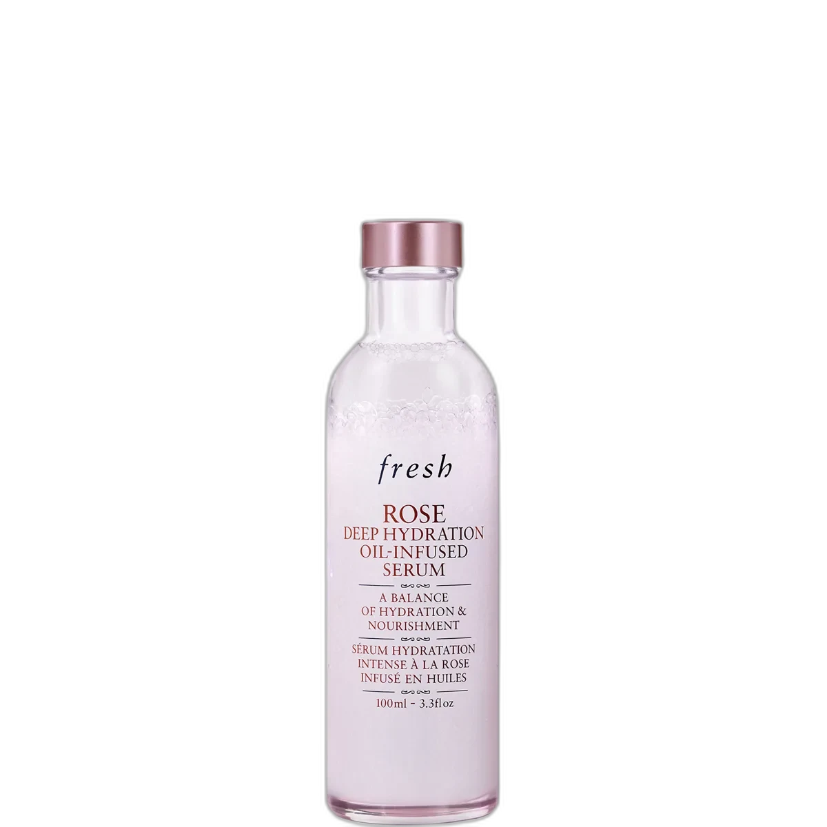 Fresh Rose Deep Hydration Oil-Infused Serum bi-phase bottle showing separated water and oil layers