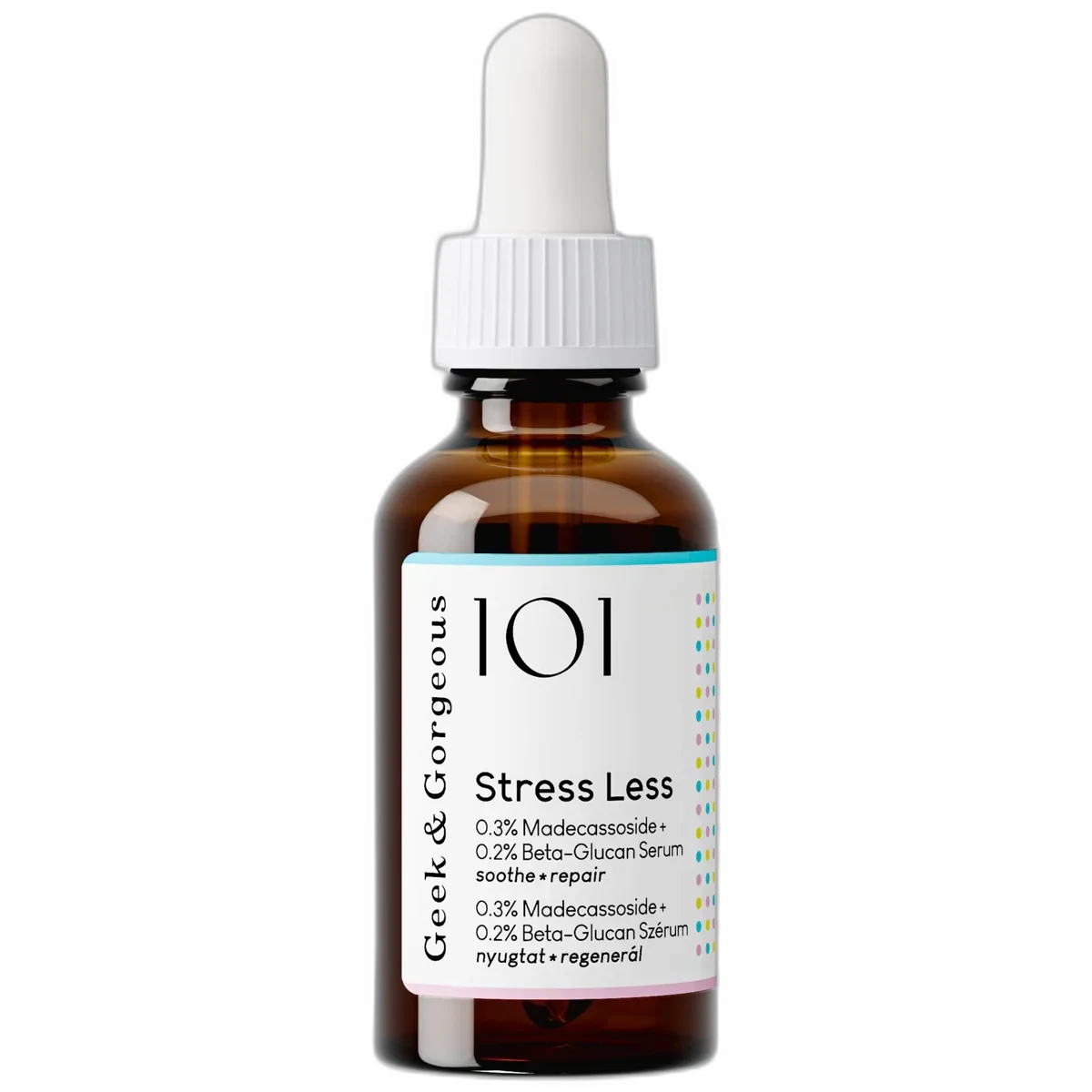 Geek & Gorgeous Stress Less Barrier Repair Moisturizer tube with printed active percentages on