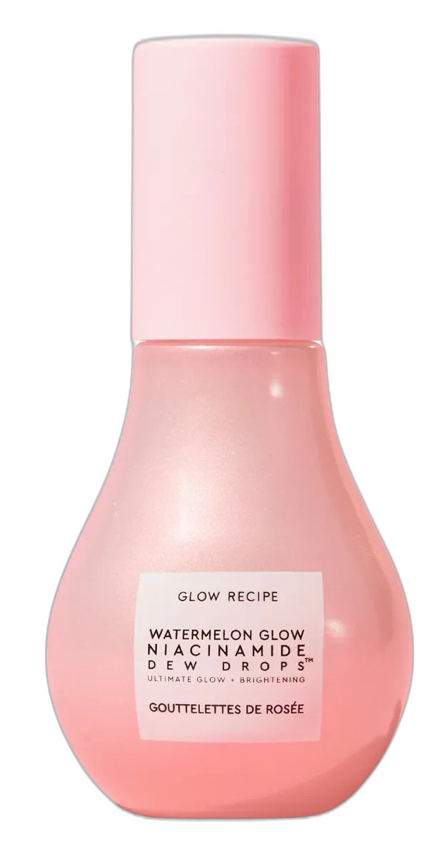 Glow Recipe Watermelon Glow Niacinamide Dew Drops in signature pink and green glass bottle