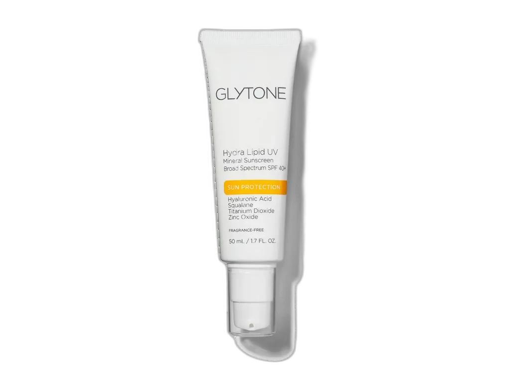 Glytone Hydra Lipid UV Mineral Sunscreen SPF 40 in a white airless pump tube