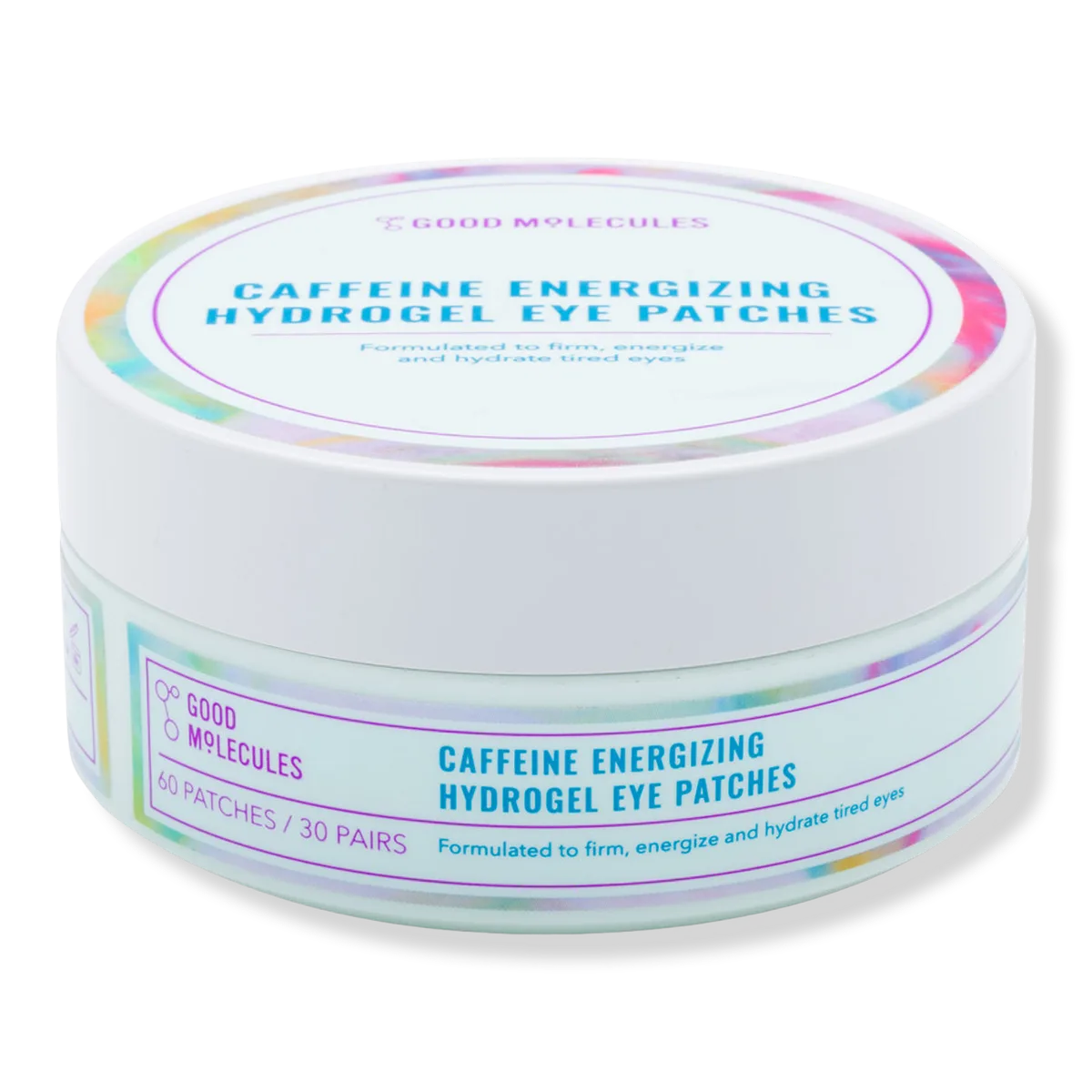 Good Molecules Caffeine Energizing Hydrogel Eye Patches jar with golden hydrogel patches
