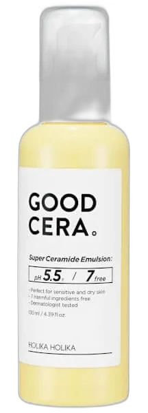 Holika Holika Good Cera Super Ceramide Emulsion in tall white 130ml bottle with pump