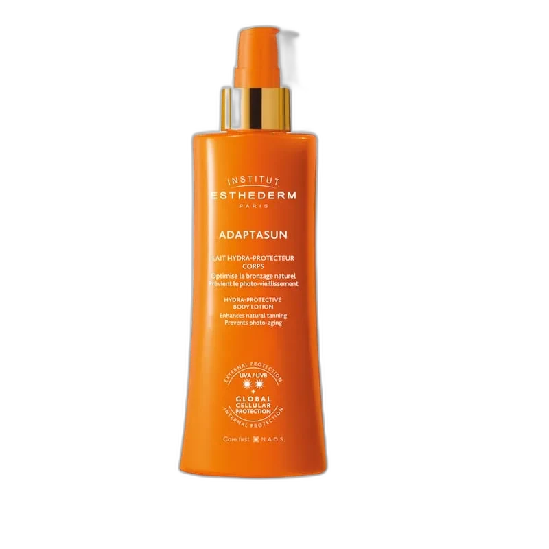 Institut Esthederm Adaptasun Sensitive Skin Body Lotion Moderate Sun 150ml tube on white background
