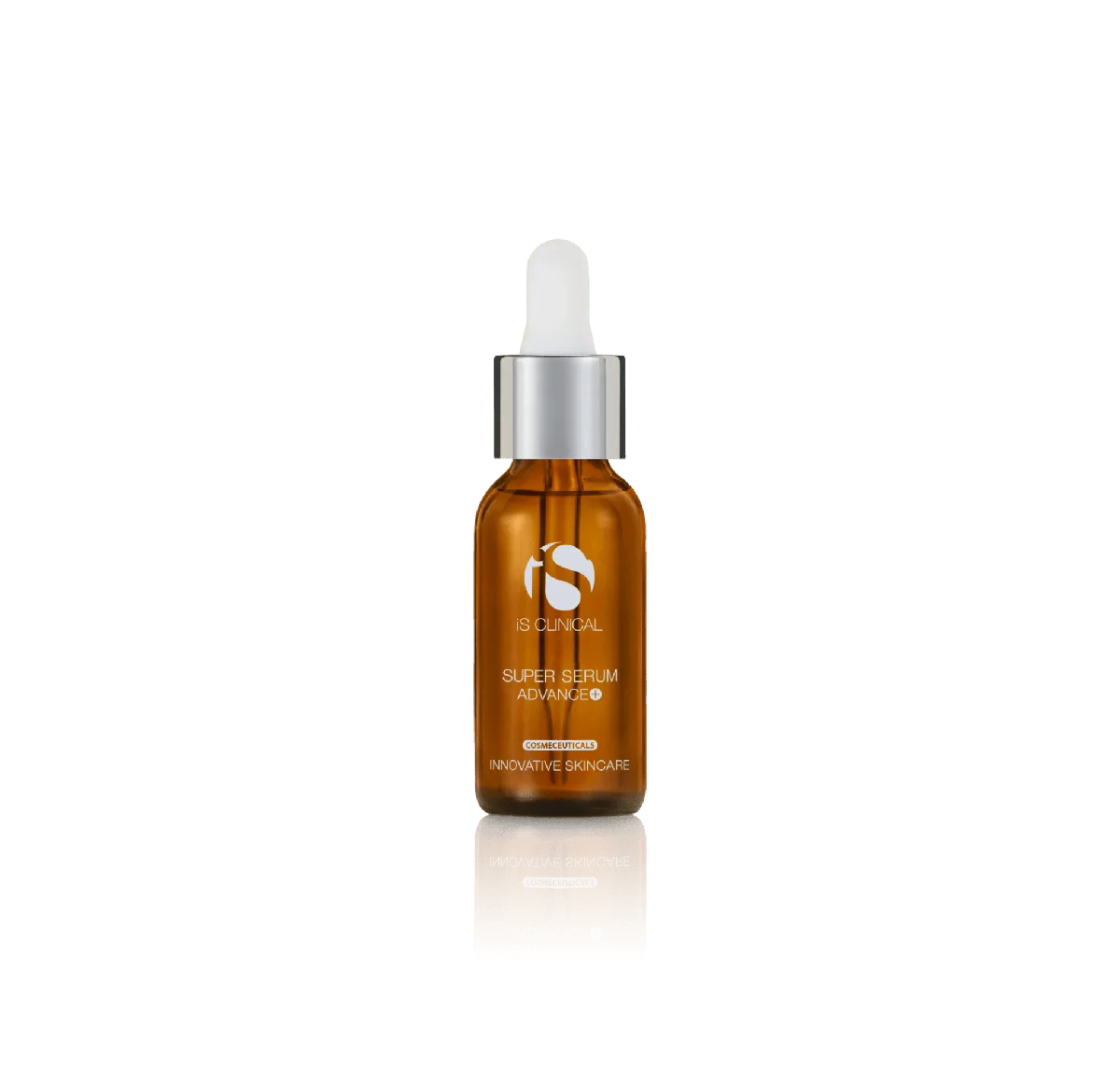 iS Clinical Super Serum Advance+ in frosted glass bottle with dropper cap