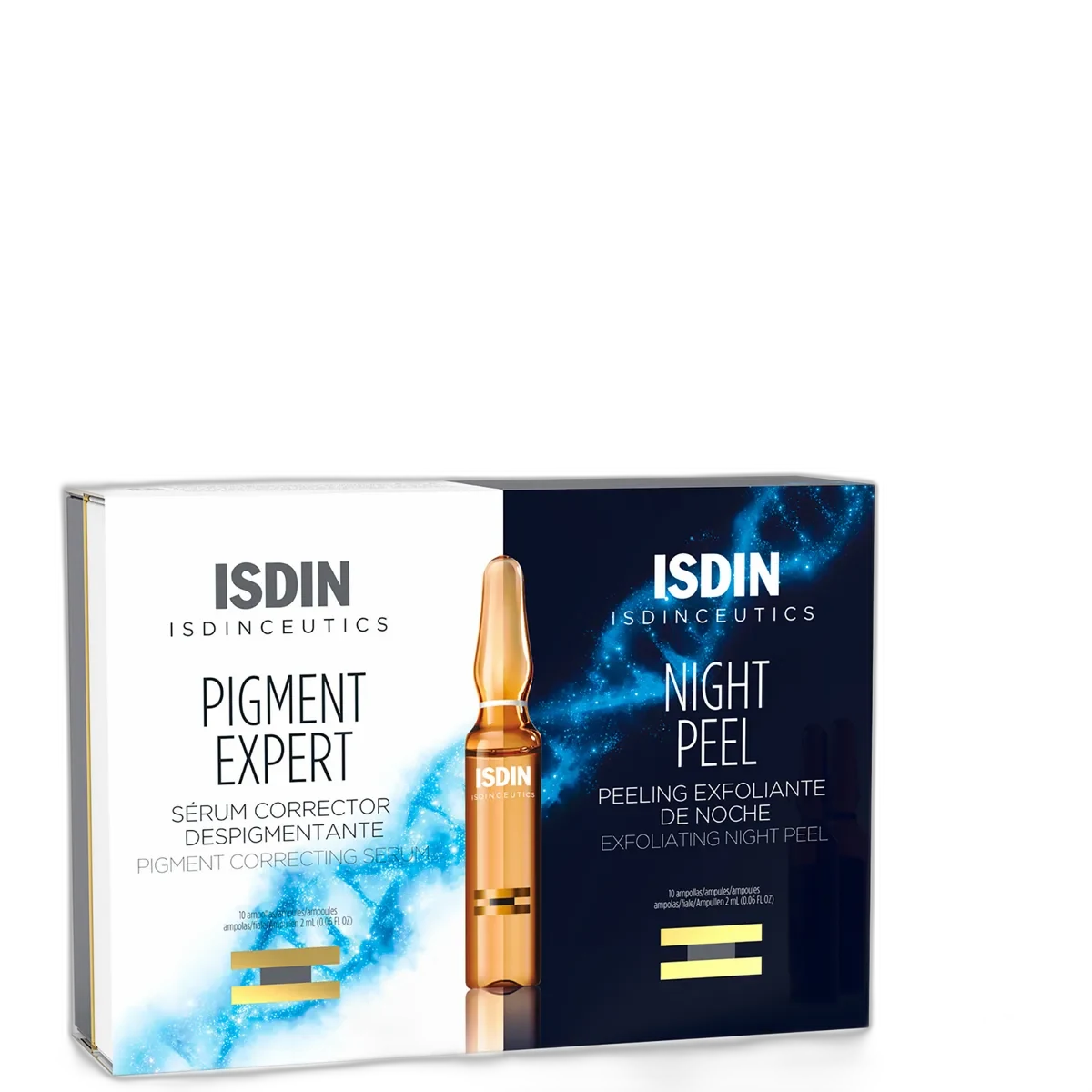 ISDIN Isdinceutics Night Peel ampoules box and individual glass ampoule