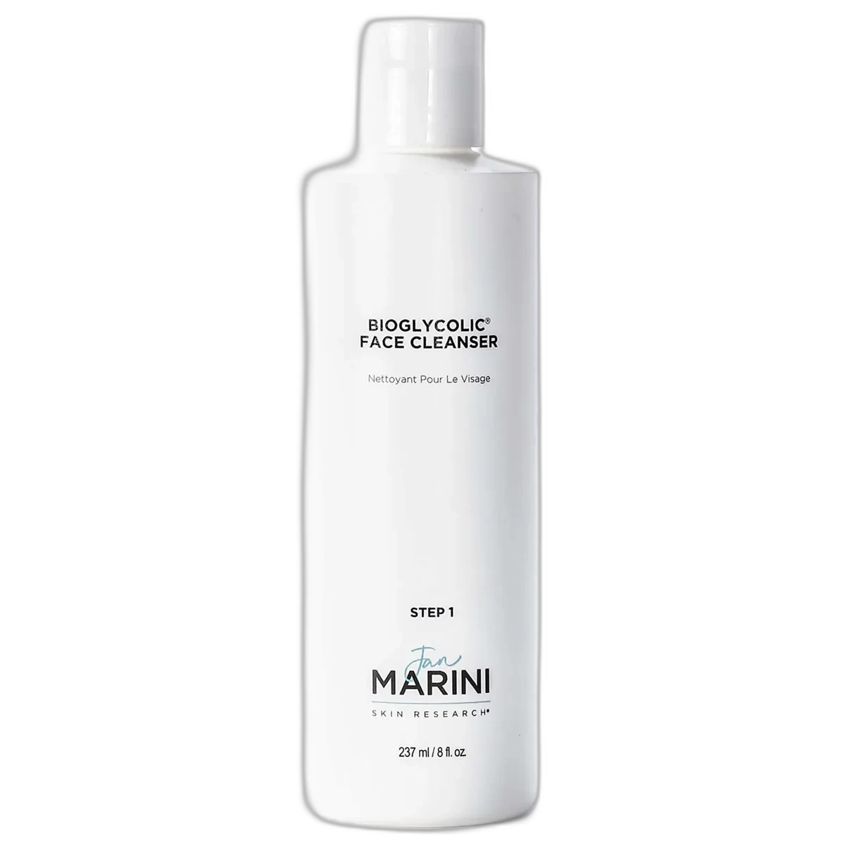 Jan Marini Bioglycolic Face Cleanser in an 8 oz white bottle