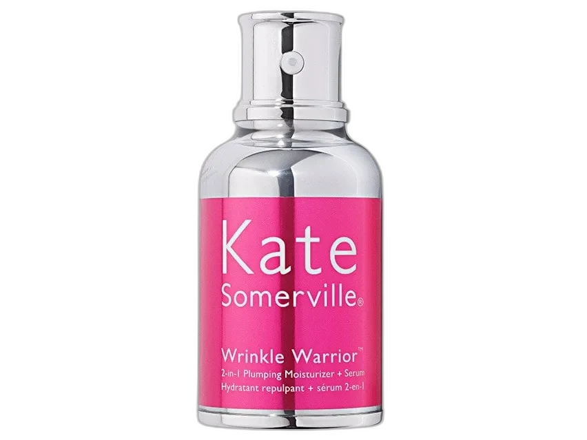 Kate Somerville Wrinkle Warrior 2-in-1 Plumping Moisturizer + Serum in hot pink pump bottle