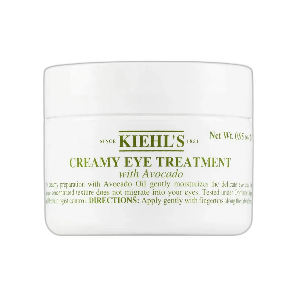 Kiehl's Creamy Eye Treatment with Avocado jar showing distinctive green-tinted cream