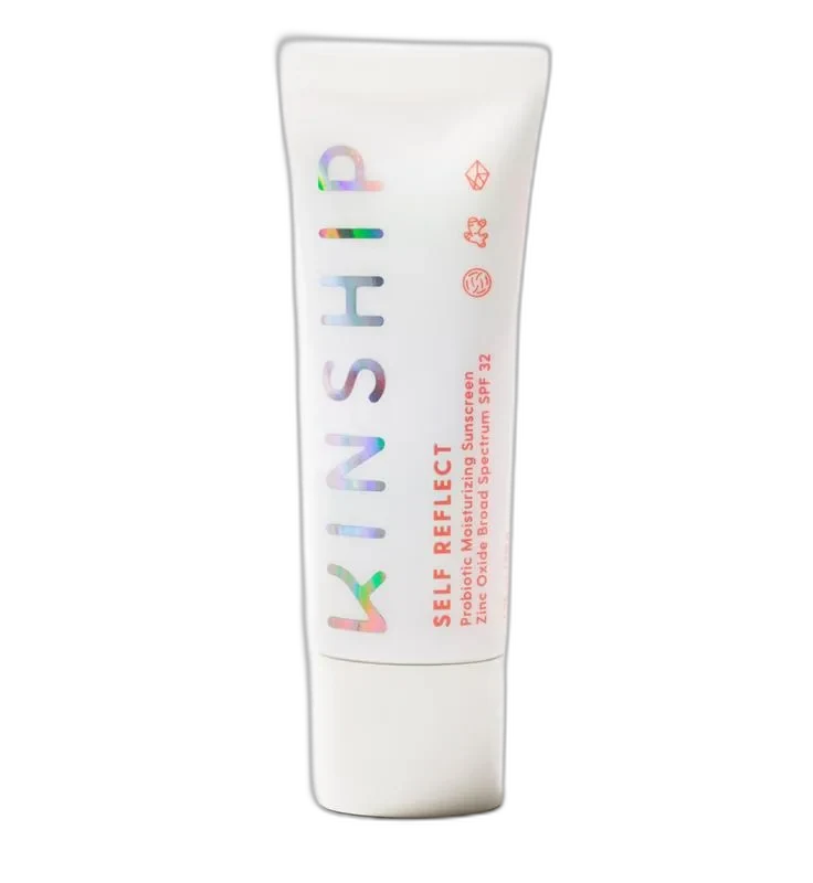 Kinship Self Reflect Probiotic Moisturizing Sunscreen SPF 32 in a white and purple tube