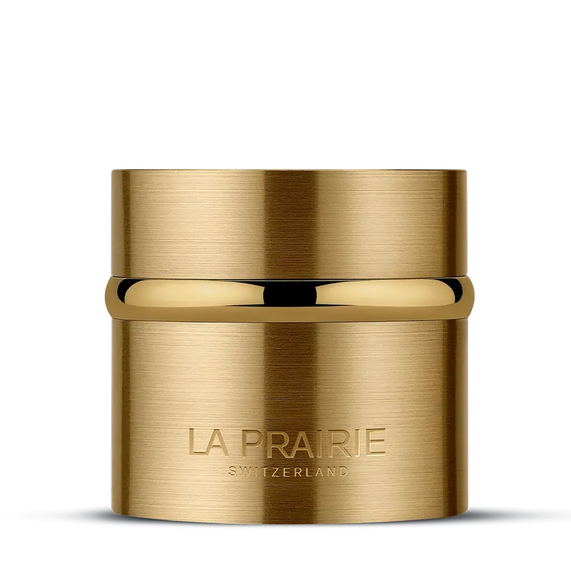 La Prairie Pure Gold Radiance Cream in gilded jar with golden spatula