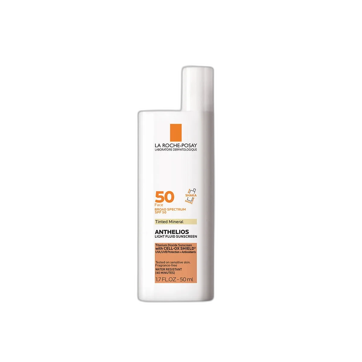 La Roche-Posay Anthelios Mineral Tinted Sunscreen SPF 50 white bottle with tinted fluid