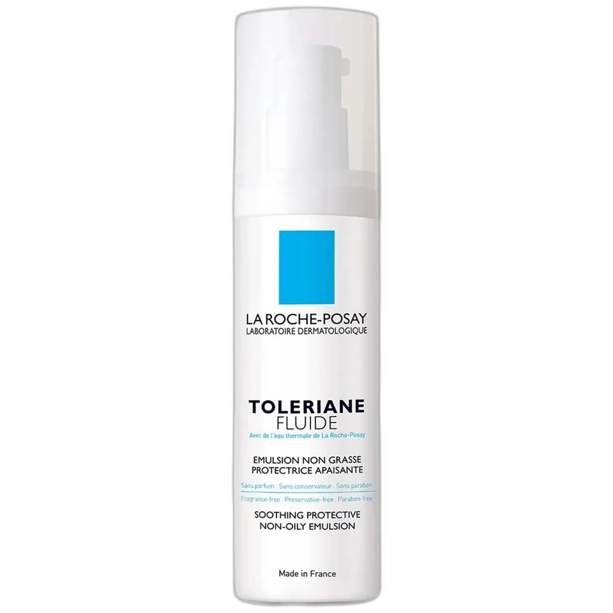 La Roche-Posay Toleriane Sensitive Fluide lightweight moisturizing emulsion in white squeeze tube
