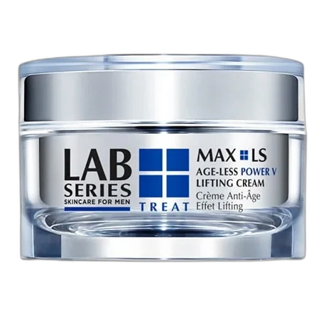 Lab Series MAX LS Age-Less Power V Lifting Cream in a premium dark jar