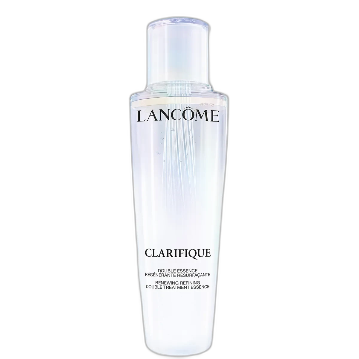 Lancôme Clarifique Dual Essence in glass bottle showing bi-phase liquid formula
