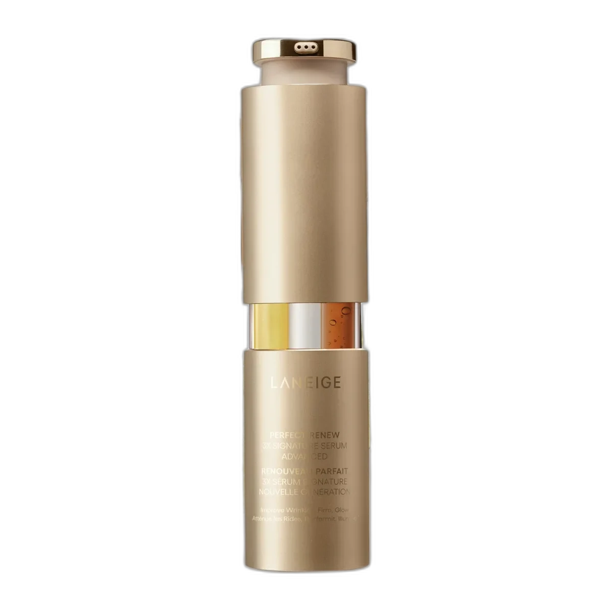 Laneige Perfect Renew 3X Signature Serum in a triple-chamber airless pump bottle