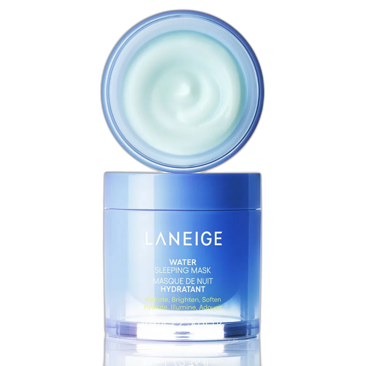 Laneige Water Sleeping Mask gel in a blue jar with spatula