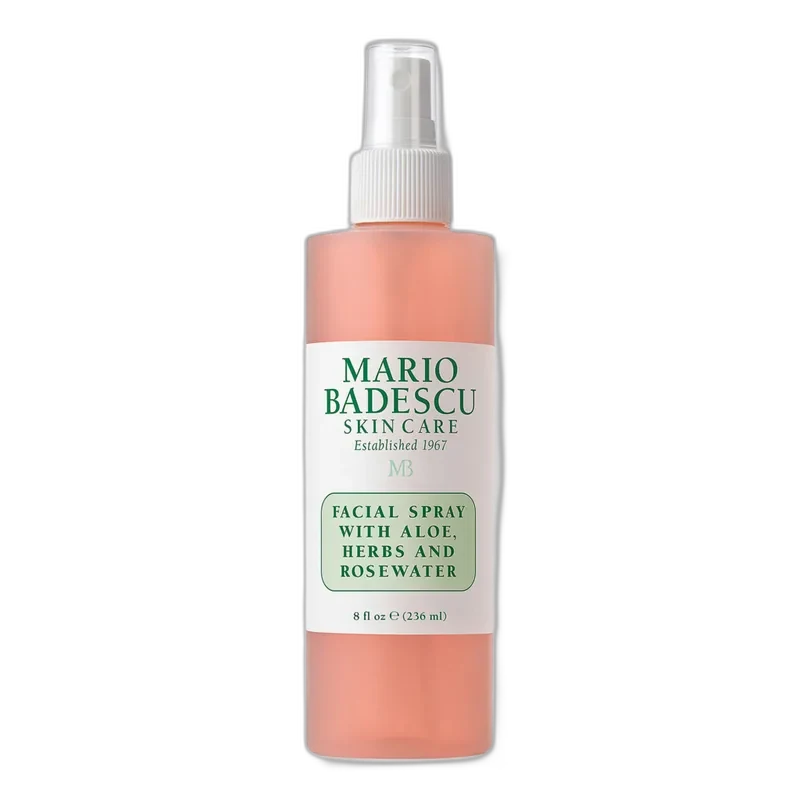 Mario Badescu Facial Spray with Aloe Herbs and Rosewater pale pink spray bottle with gold cap
