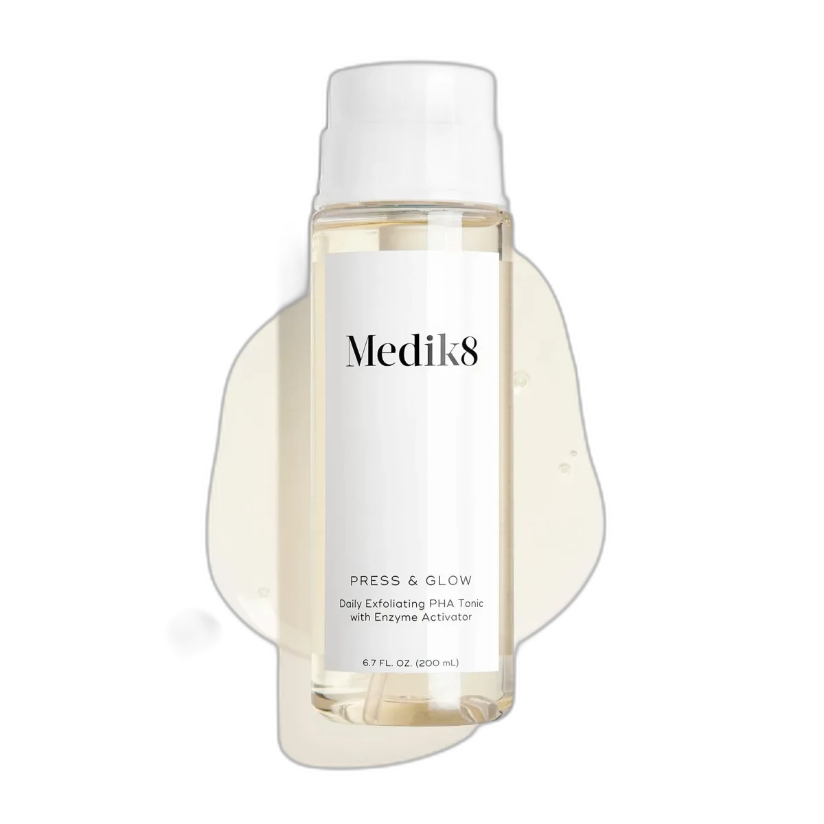 Medik8 Press & Glow PHA Tonic bottle with daily exfoliating polyhydroxy acid toner
