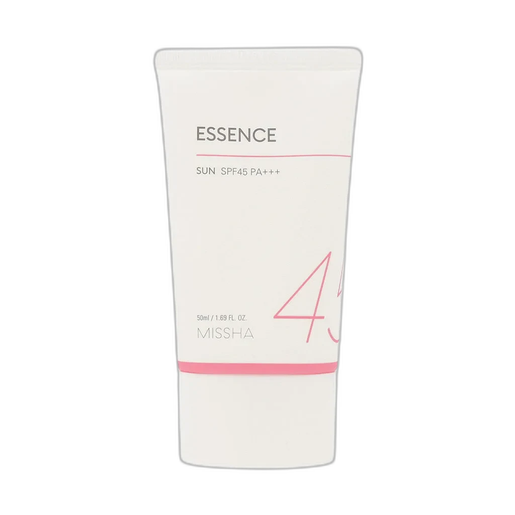 Missha All Around Safe Block Essence Sun SPF 45 PA+++ white squeeze tube with blue accent