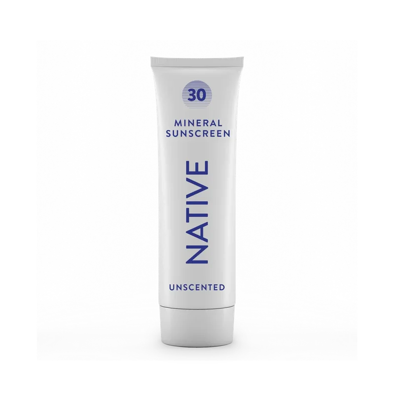 Native Mineral Face Sunscreen SPF 30 white tube with clean minimalist design