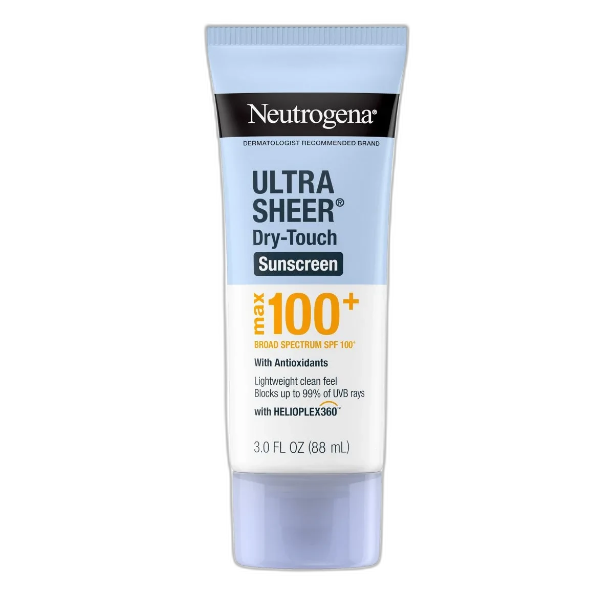 Neutrogena Ultra Sheer Dry-Touch Sunscreen SPF 100+, blue and white squeeze tube