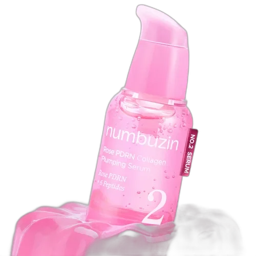 Numbuzin No. 2 Rose PDRN Collagen 2X Plumping Serum bottle with dropper applicator and