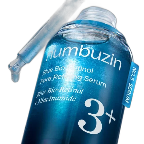 Numbuzin No. 3 Blue Bio-Retinol Pore Refining Serum in a frosted glass dropper bottle