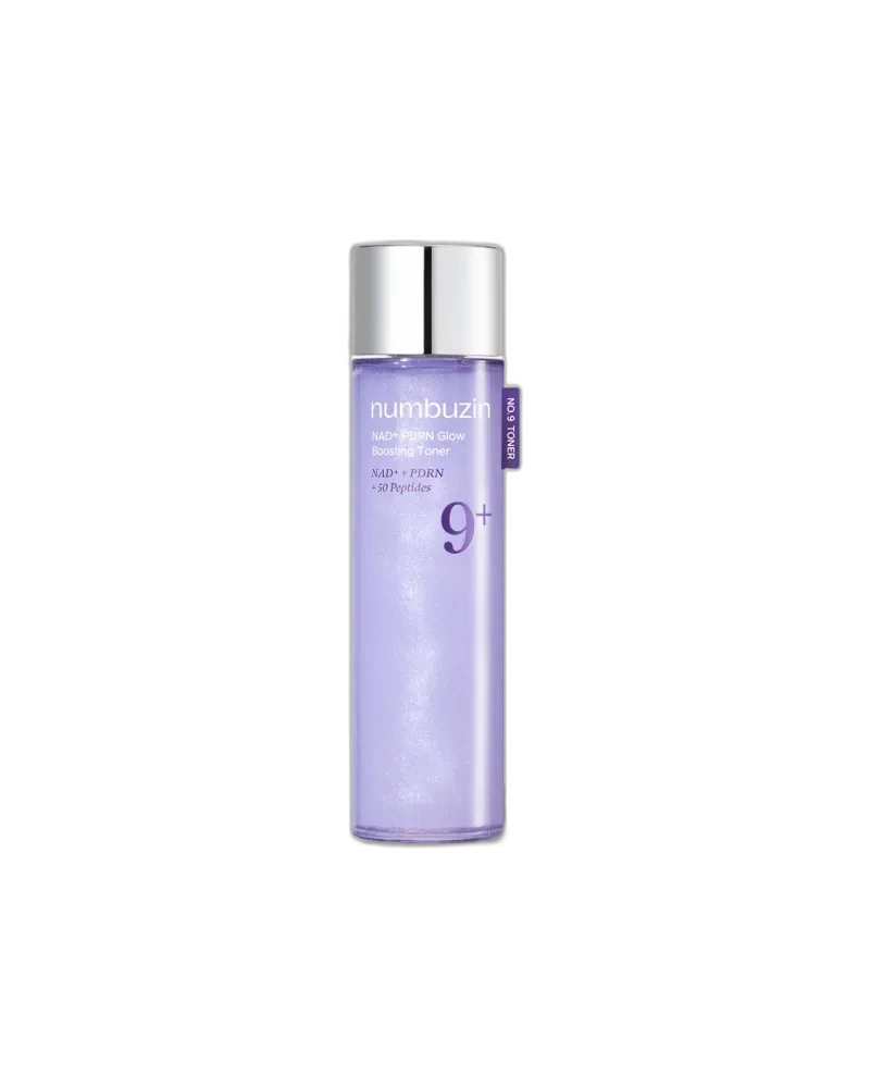 Numbuzin No. 9 NAD+ PDRN Glow Boosting Toner bottle with violet-tinted liquid