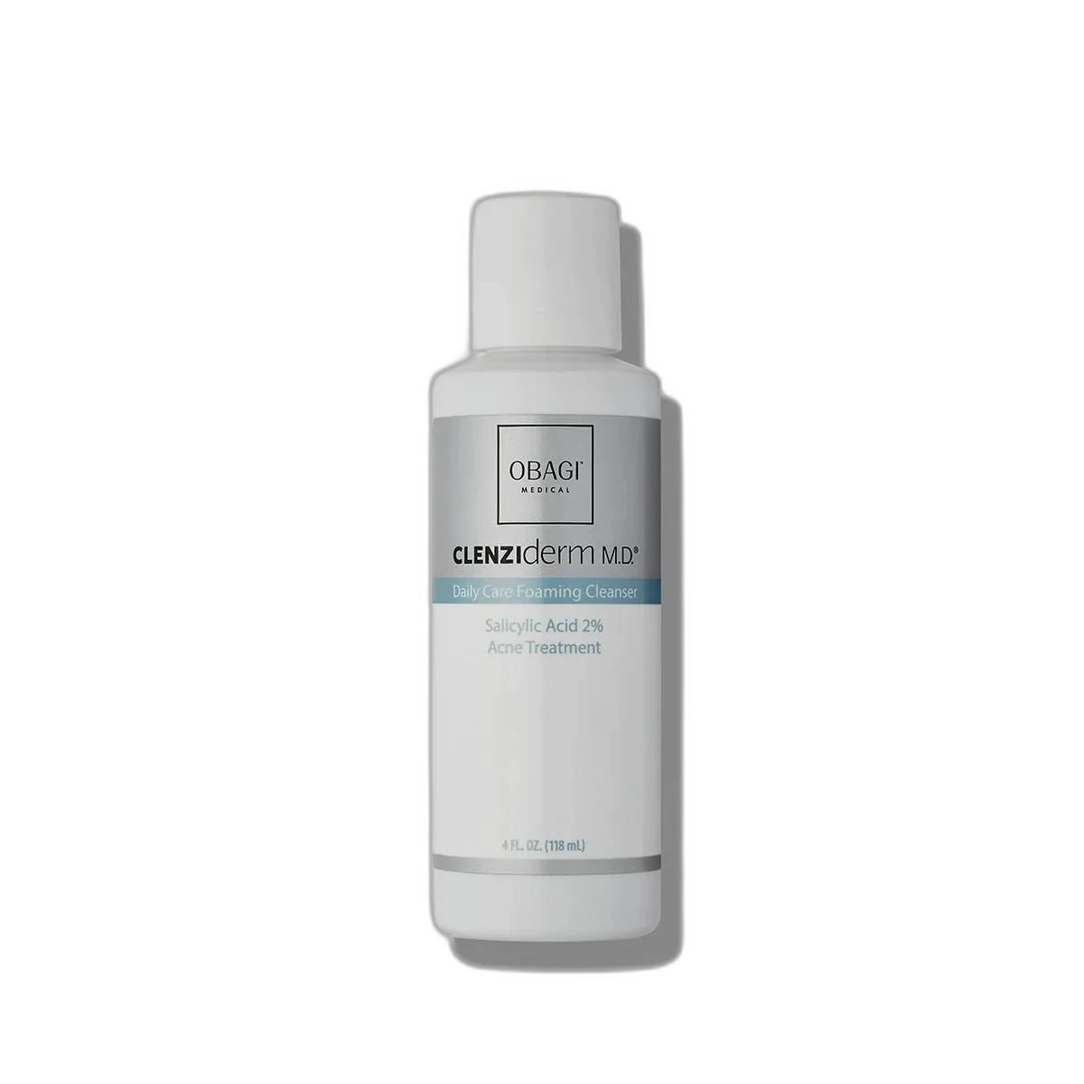 Obagi CLENZIderm M.D. Daily Care Foaming Cleanser white pump bottle with blue and grey branding