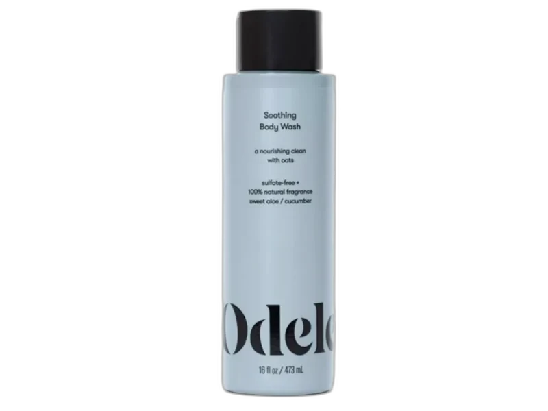 Odele Smoothing Body Wash tall cylindrical bottle with minimalist gender-neutral branding