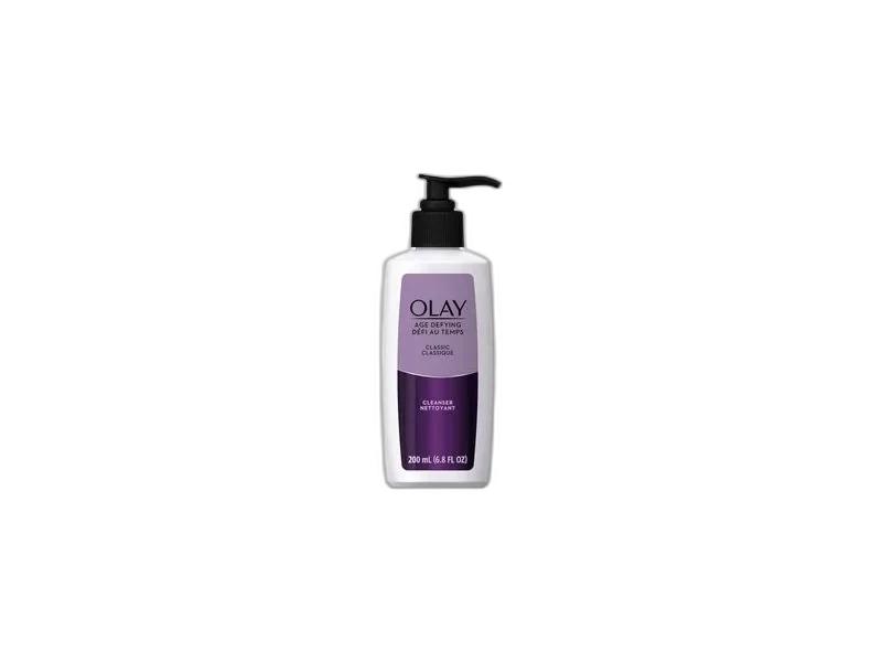 Olay Age Defying Classic Cleanser in white and purple squeeze tube packaging