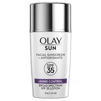 Olay Sun Face Sunscreen SPF 35 Shine Control, white squeeze tube
