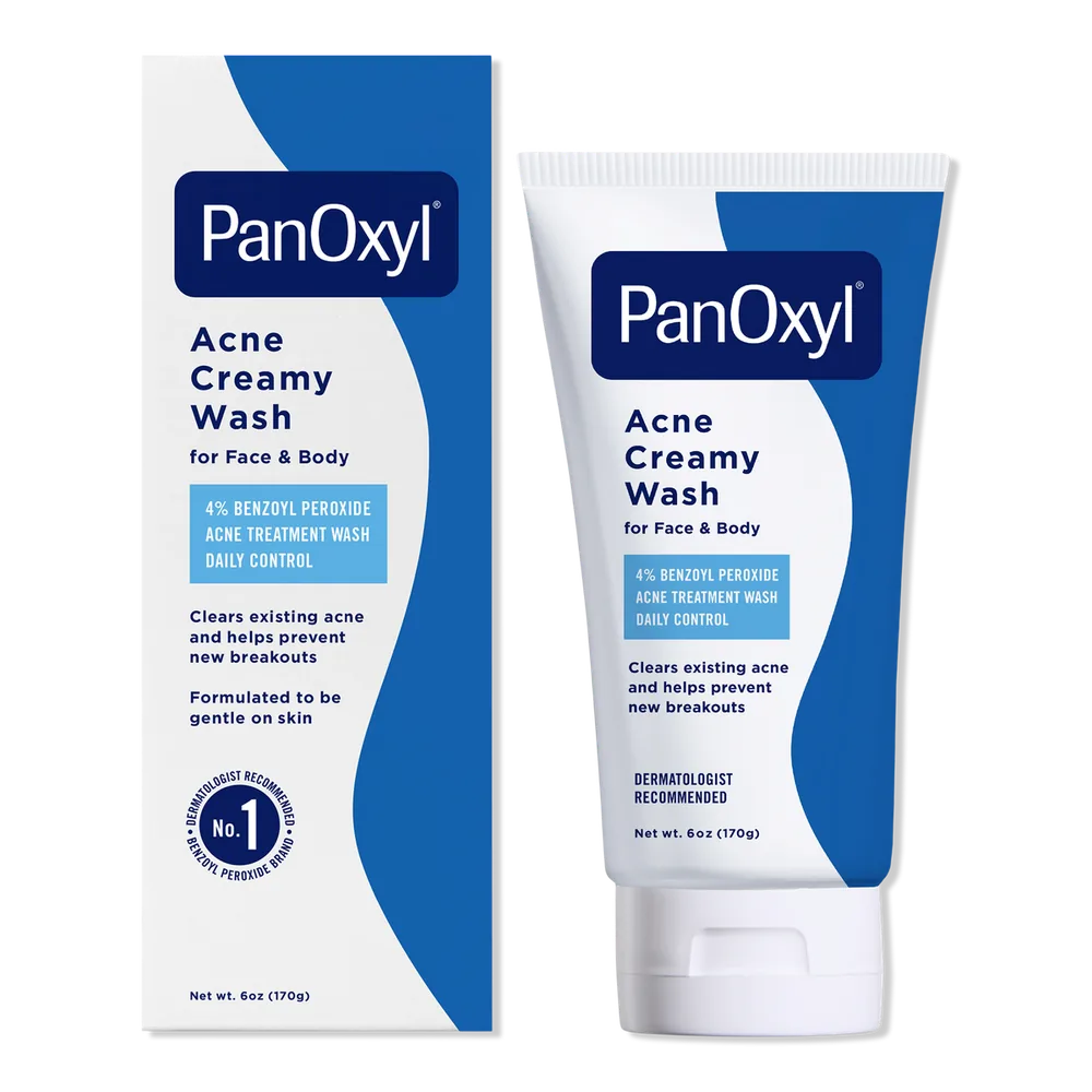 PanOxyl Acne Creamy Wash 4% Benzoyl Peroxide white tube