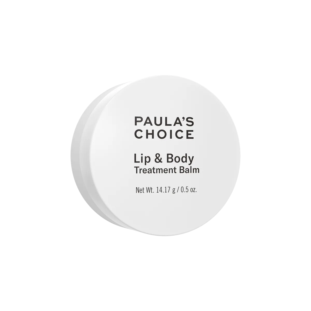 Paula's Choice Lip & Body Treatment Balm in a small clear jar with screw-top lid