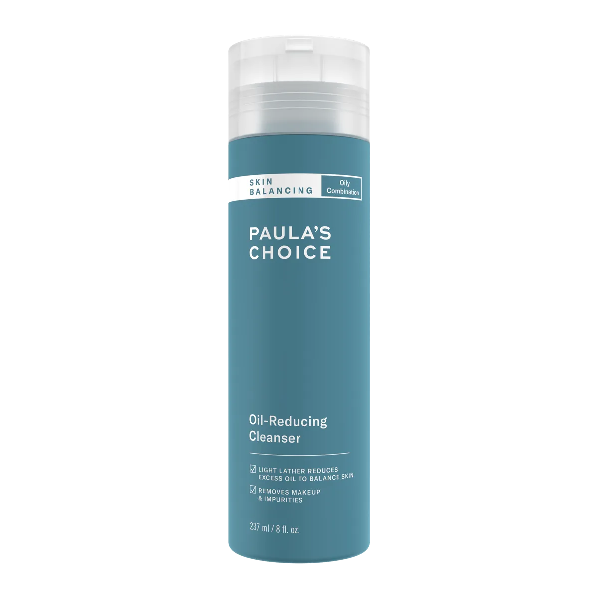 Paula's Choice Skin Balancing Oil-Reducing Cleanser in a white squeeze bottle