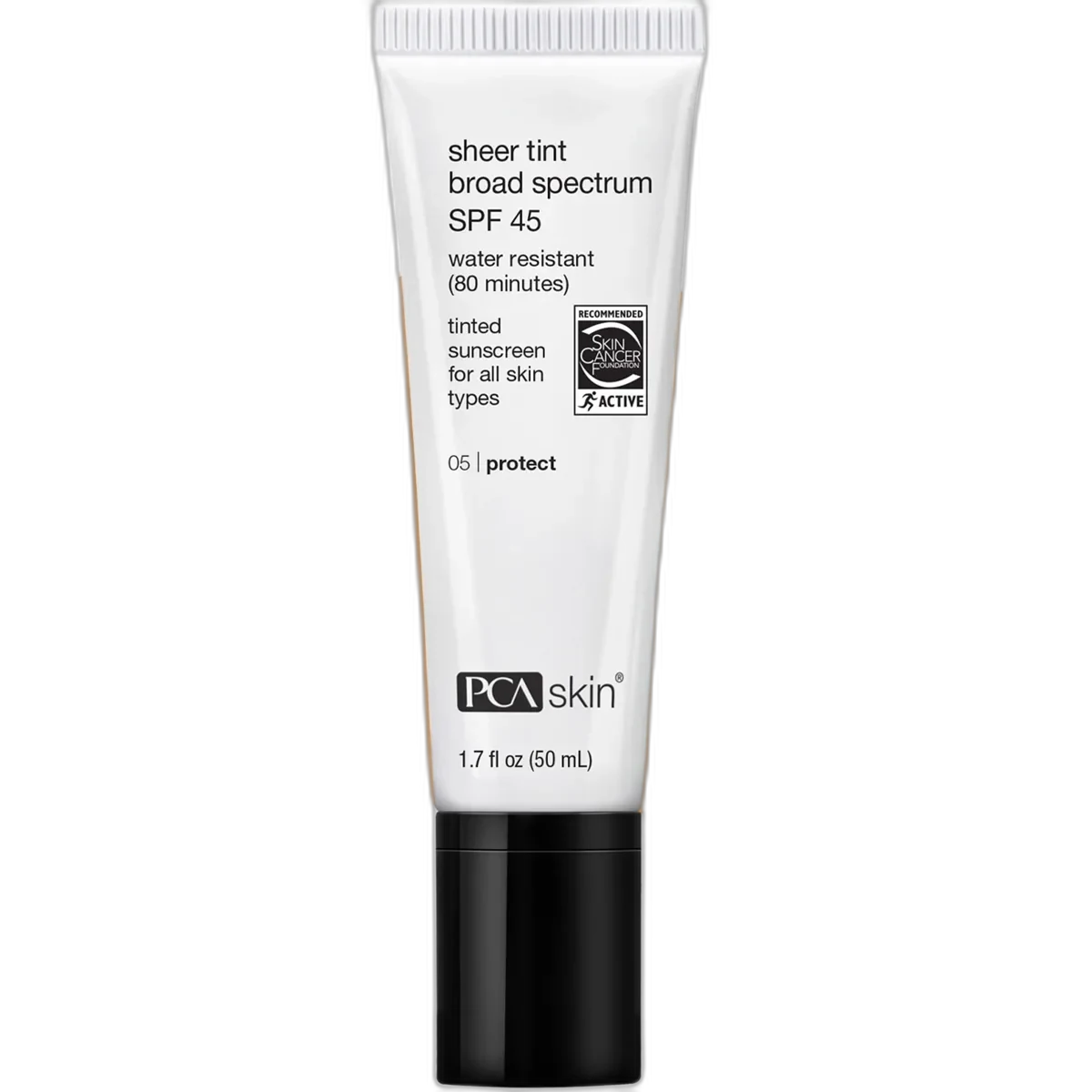PCA Skin Sheer Tint Broad Spectrum SPF 45 tinted mineral sunscreen tube