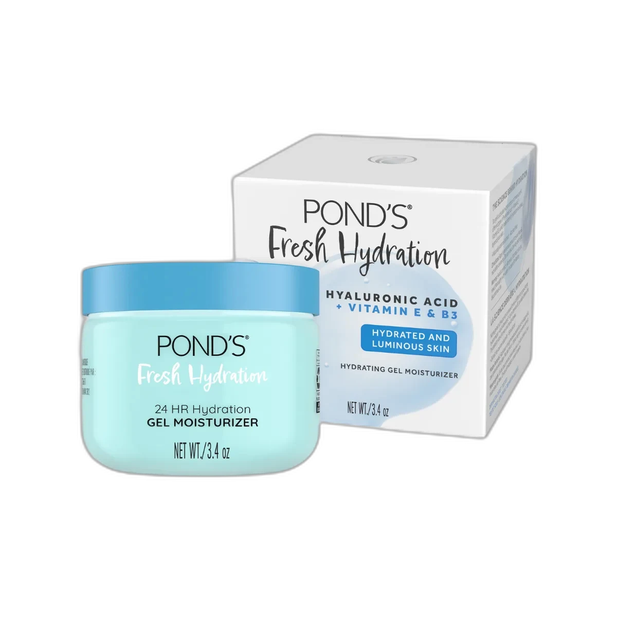 Pond's Super Light Gel Moisturiser with Hyaluronic Acid and Vitamin E blue gel jar