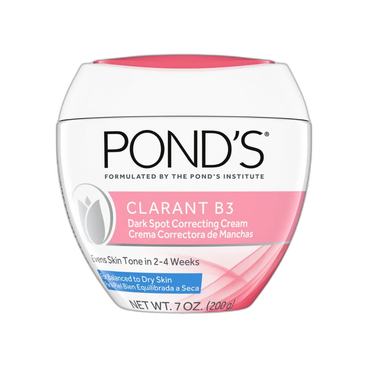 Pond's Clarant B3 Dark Spot Corrector cream in a white jar with blue and purple branding