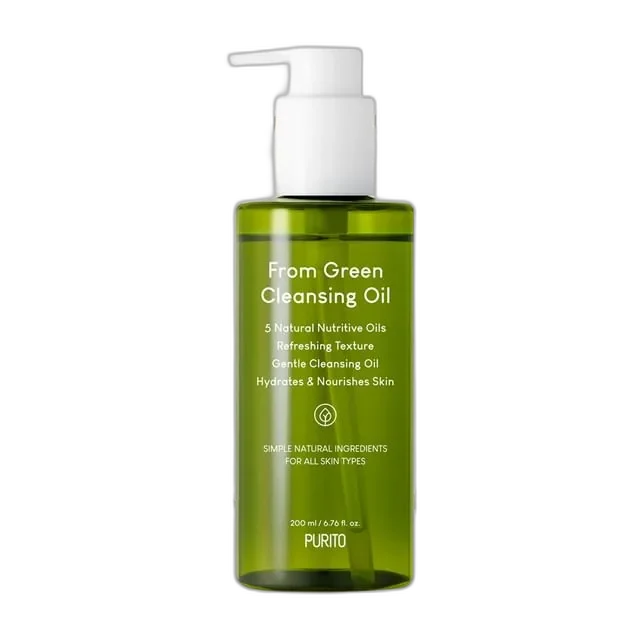 Purito From Green Cleansing Oil in a tall pump bottle with minimalist Purito Seoul branding