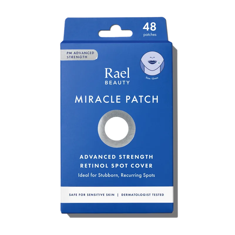 Rael Miracle Patch Advanced Strength Retinol Spot Cover sleeve showing hydrocolloid dots with retinol