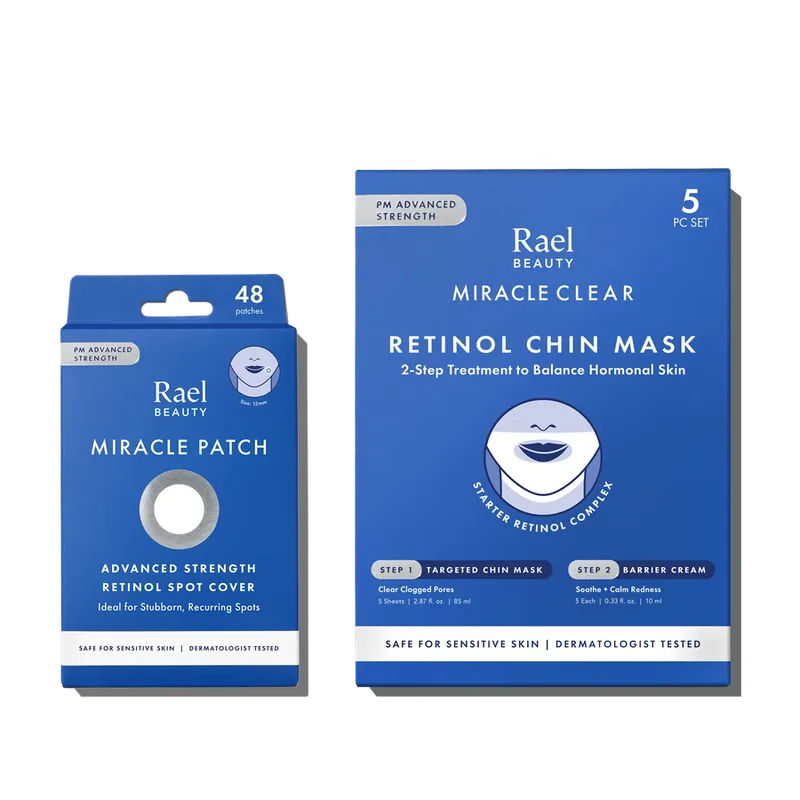 Rael Retinol Duo Bundle box with spot patches and chin masks