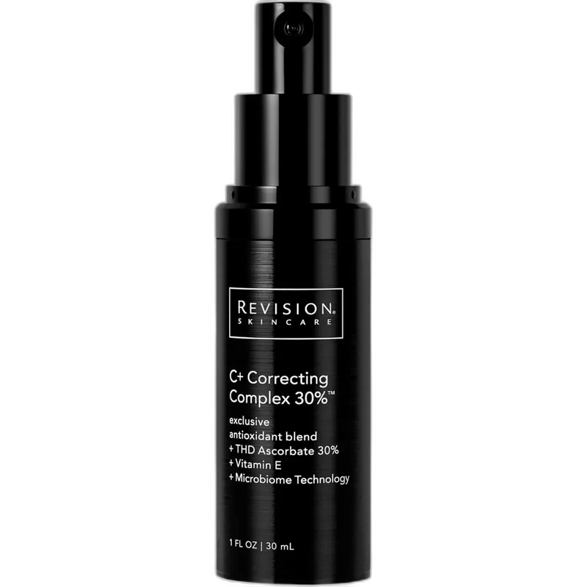 Revision Skincare C+ Correcting Complex 30% in a white airless pump bottle with clinical branding