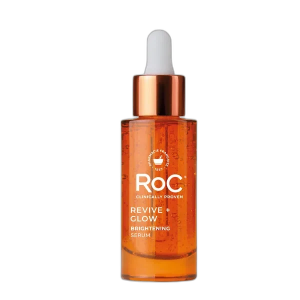 RoC Multi Correxion Revive + Glow Vitamin C Serum in a glass dropper bottle