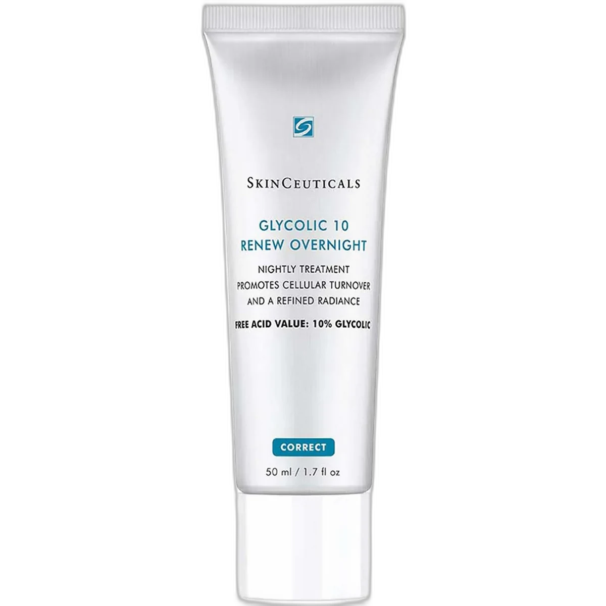 SkinCeuticals Glycolic 10 Renew Overnight 50ml white jar with clinical branding