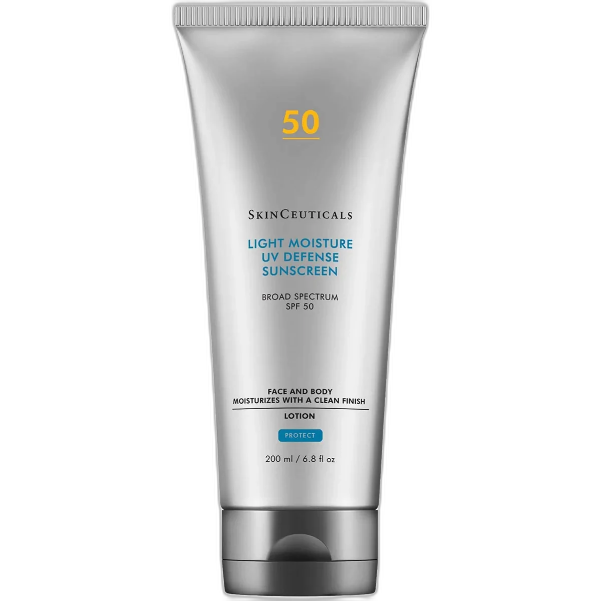 SkinCeuticals Light Moisture UV Defense SPF 50 tube on neutral background