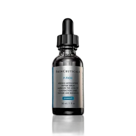 SkinCeuticals P-TIOX Anti-Wrinkle Peptide Serum in frosted glass bottle with pump dispenser