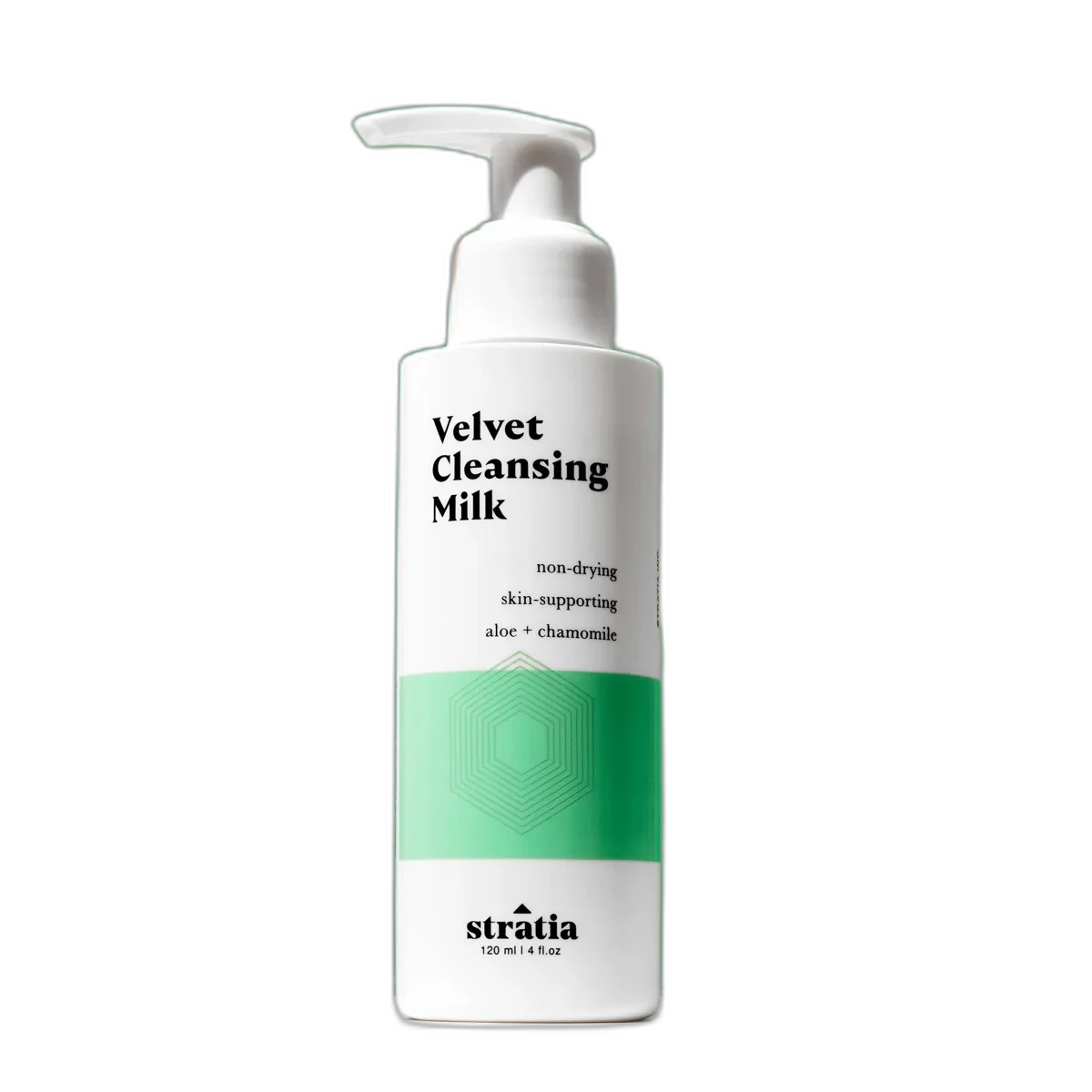 Stratia Velvet Cleansing Milk 120ml bottle — gentle non-foaming cleanser for sensitive skin