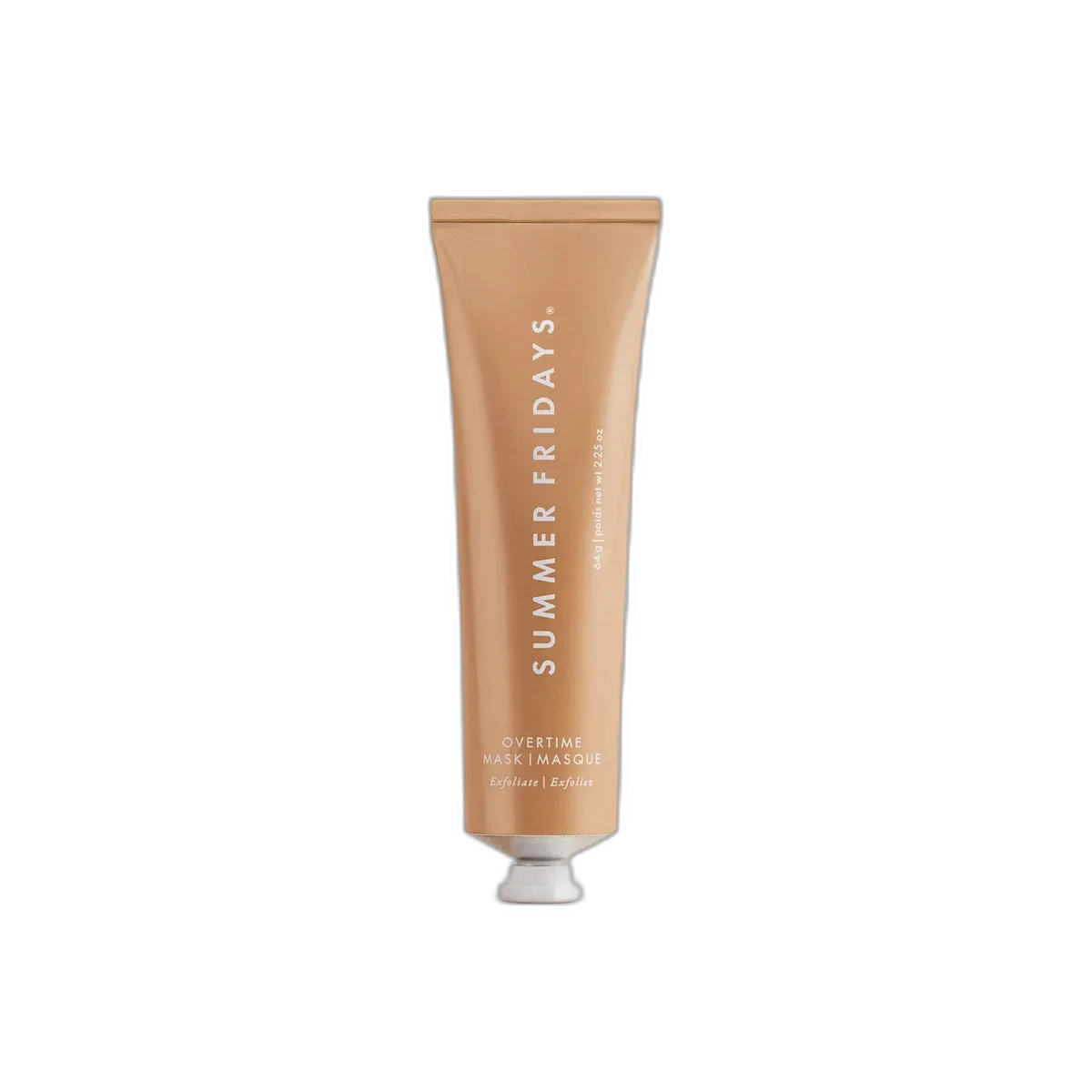 Summer Fridays Overtime Mask in warm copper-toned aluminum squeeze tube