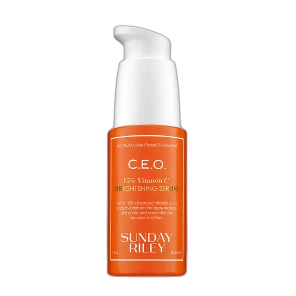 Sunday Riley C.E.O. 15% Vitamin C Brightening Serum white pump bottle